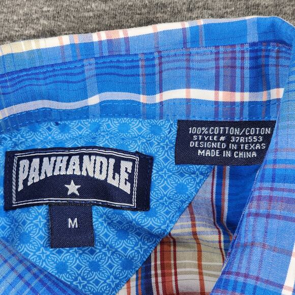 Panhandle Pearl Snap Shirt sz M Men Plaid Blue Red USA Texas Western Cowboy - Picture 3 of 11